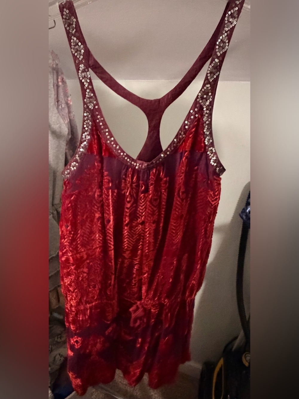 Free People Red Embellished Racerback Camisole